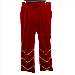 Ashro Pants Women's Size Medium Loungewear Red with Gold Ribbon Stripes‎ Elastic
